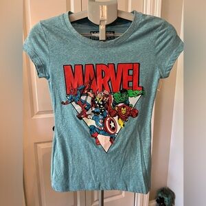Marvel Teal Short Sleeve Tee with Red Logo